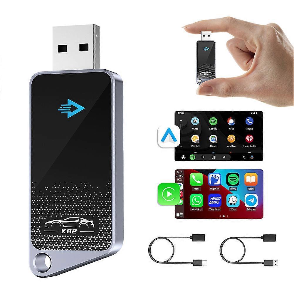 2-in-1 Wireless CarPlay & Android Auto Adapter, Fast Connect, Plug & Play USB Type-C for iPhone & Android