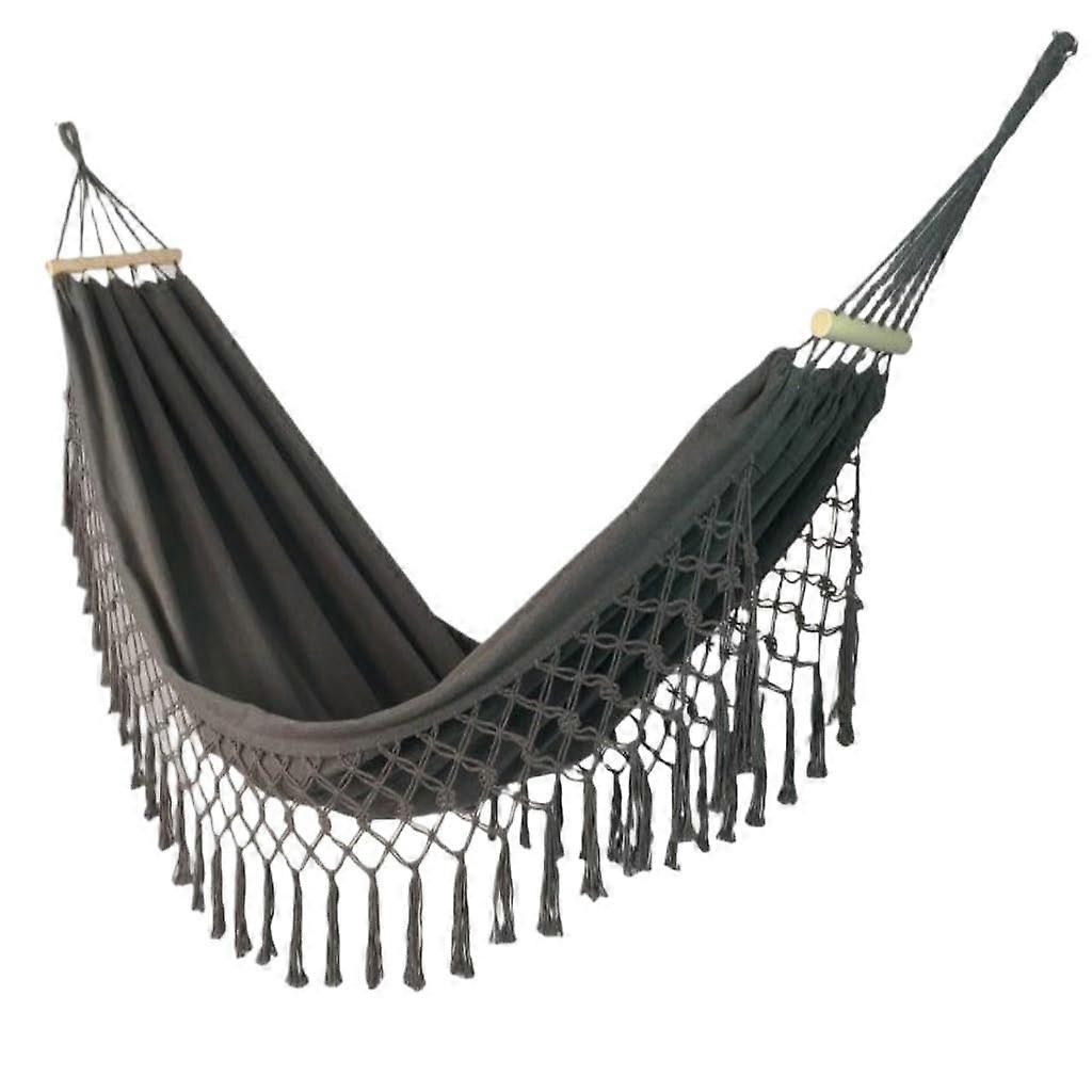 Hammock Outdoor Camping Hammock with Tassels Thickened Canvas Yard Swing for Home Leisure and Relaxation (D)