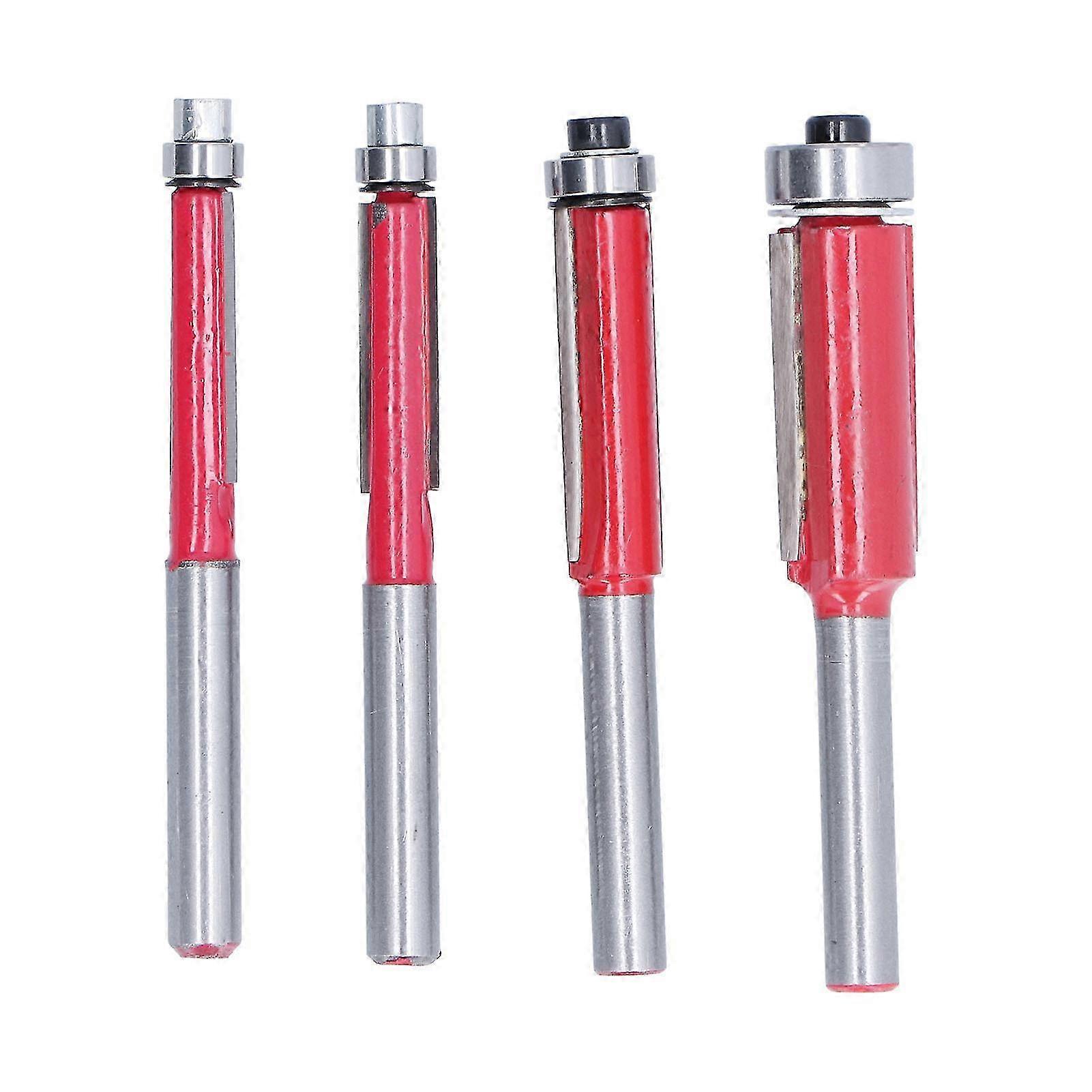 4Pcs Flush Trim Router Bit 1/4in Shank Top End Bearing Cutting Dia 1/4in 5/16in 3/8in 1/2in