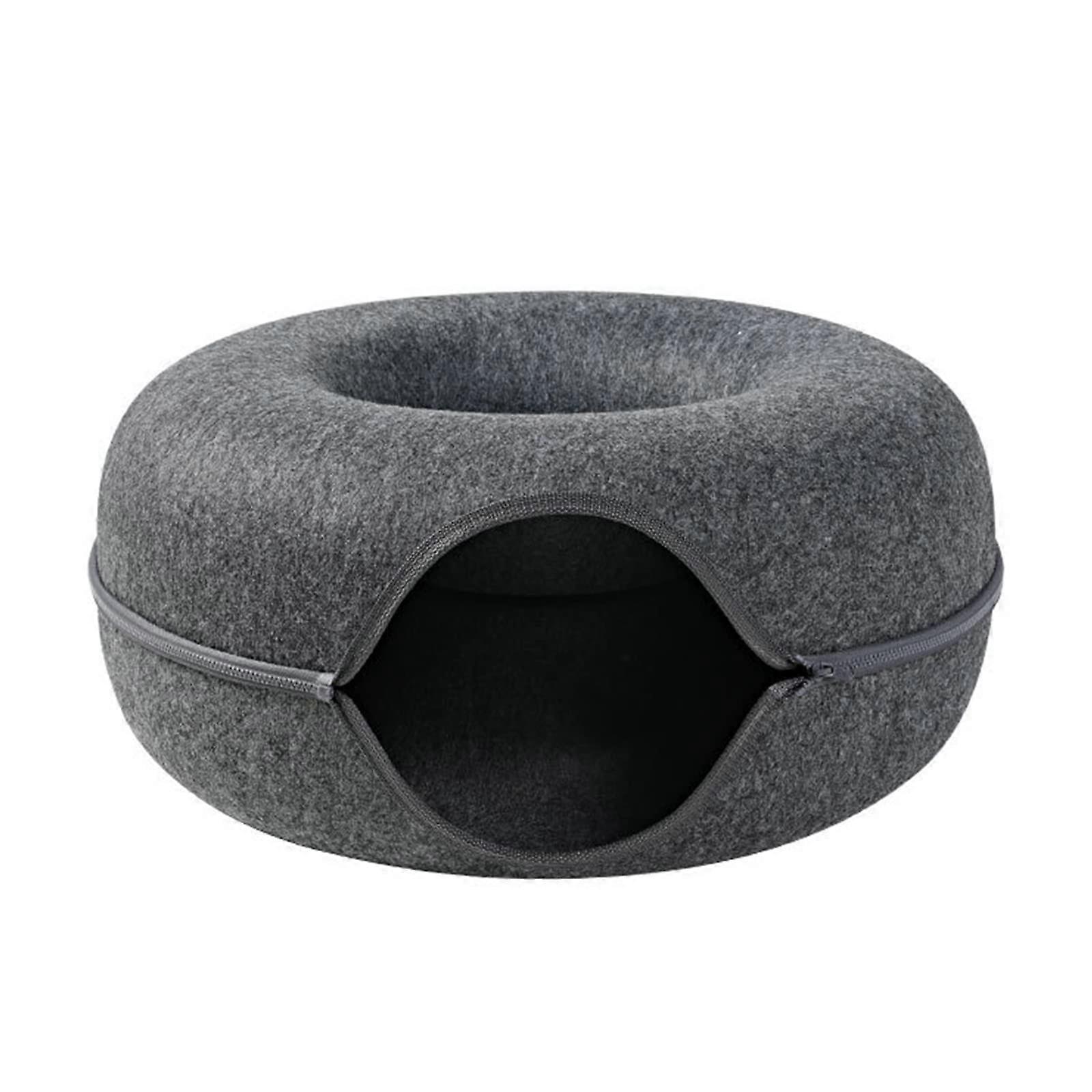 Tunnel bed closure, detachable play tube, toy with peek hole, soft felt for kittens, small pets dark gray