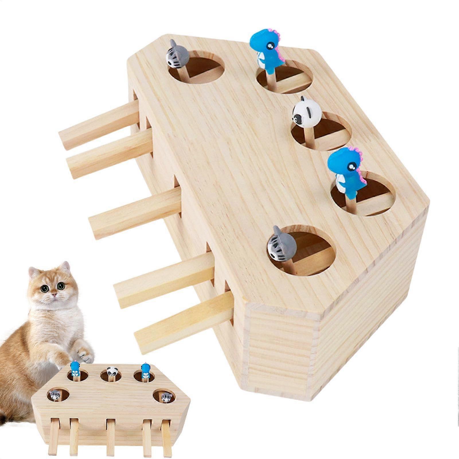 Wooden Cat Toys Cat Scratch Interactive Enrichment Exercise Whack Scratcher Toy