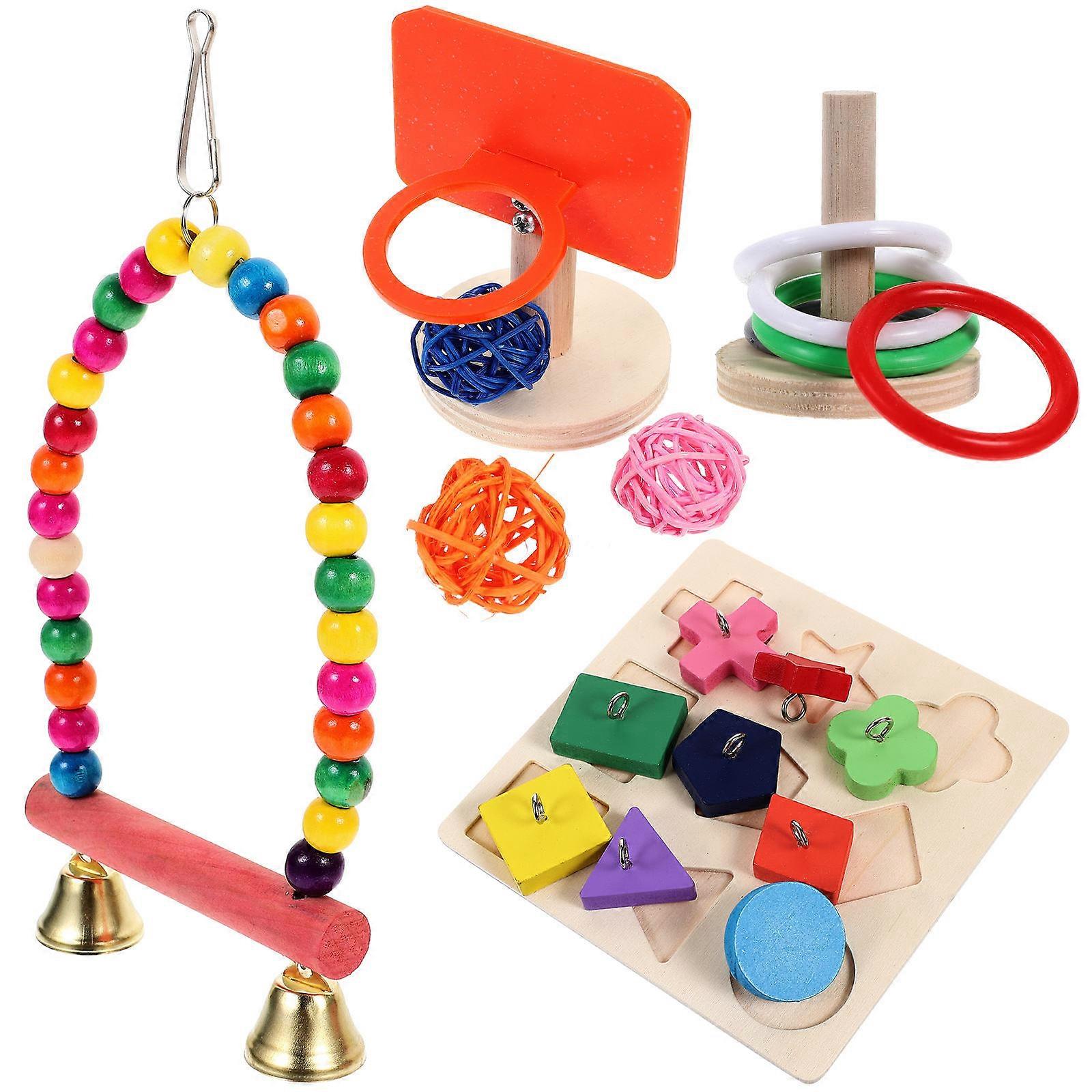 Colorful Bird Training Set with Swing, Biting & Perch Puzzle for Parrots, Budgies & Cockatiels – Safe, Durable, Bonding & Play Encouraging