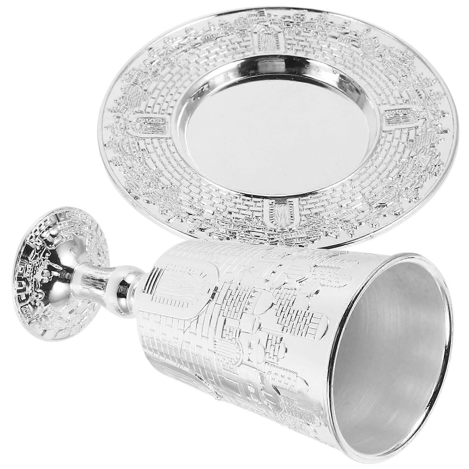 Cup Set Judaica Shabbat Religious Use Silver Zinc Alloy Wine Storage 1Set