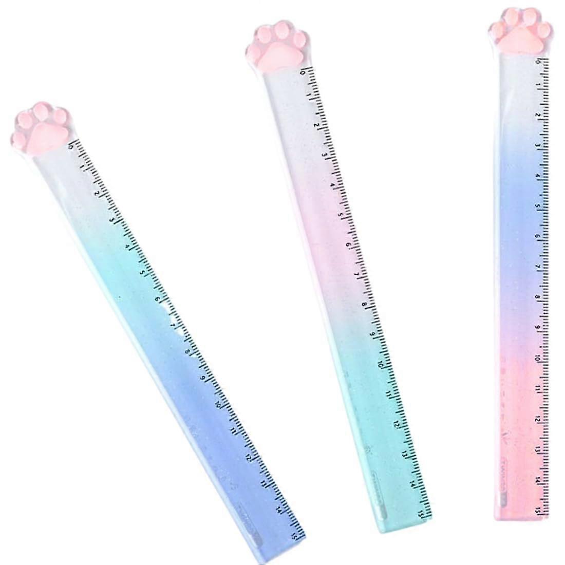 Pack of 3 Plastic Rulers, 15 cm Measuring Tool for School, Office, Home, Cat Claw Ruler (Random Color, 15 cm)