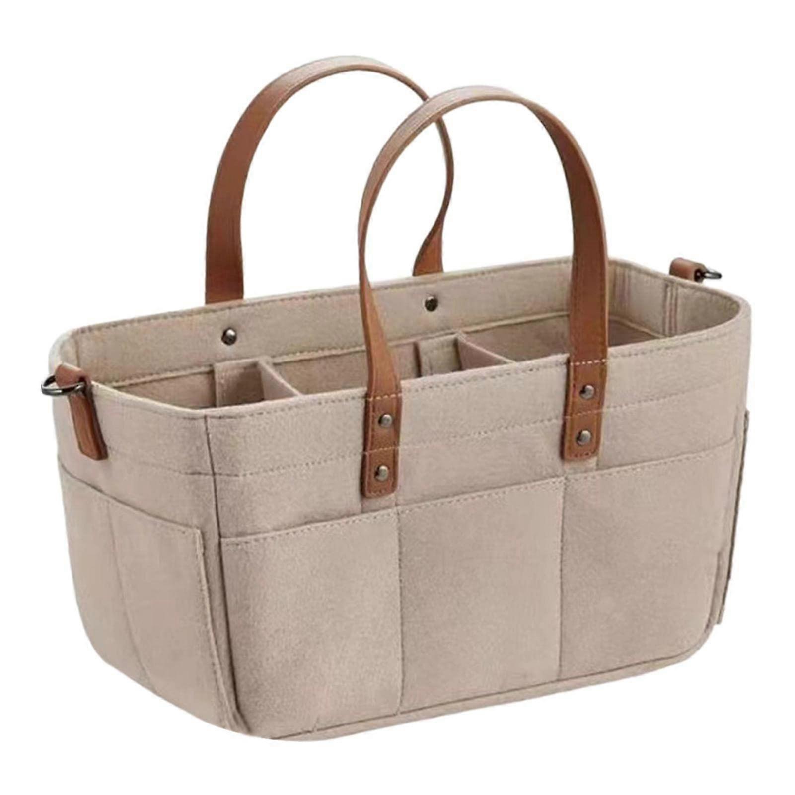 Nappy Caddy Basket - Portable Brown Nappy Storage Basket 12.99 x 7.09 x 5.91 Inches with Multiple Compartments and Handles