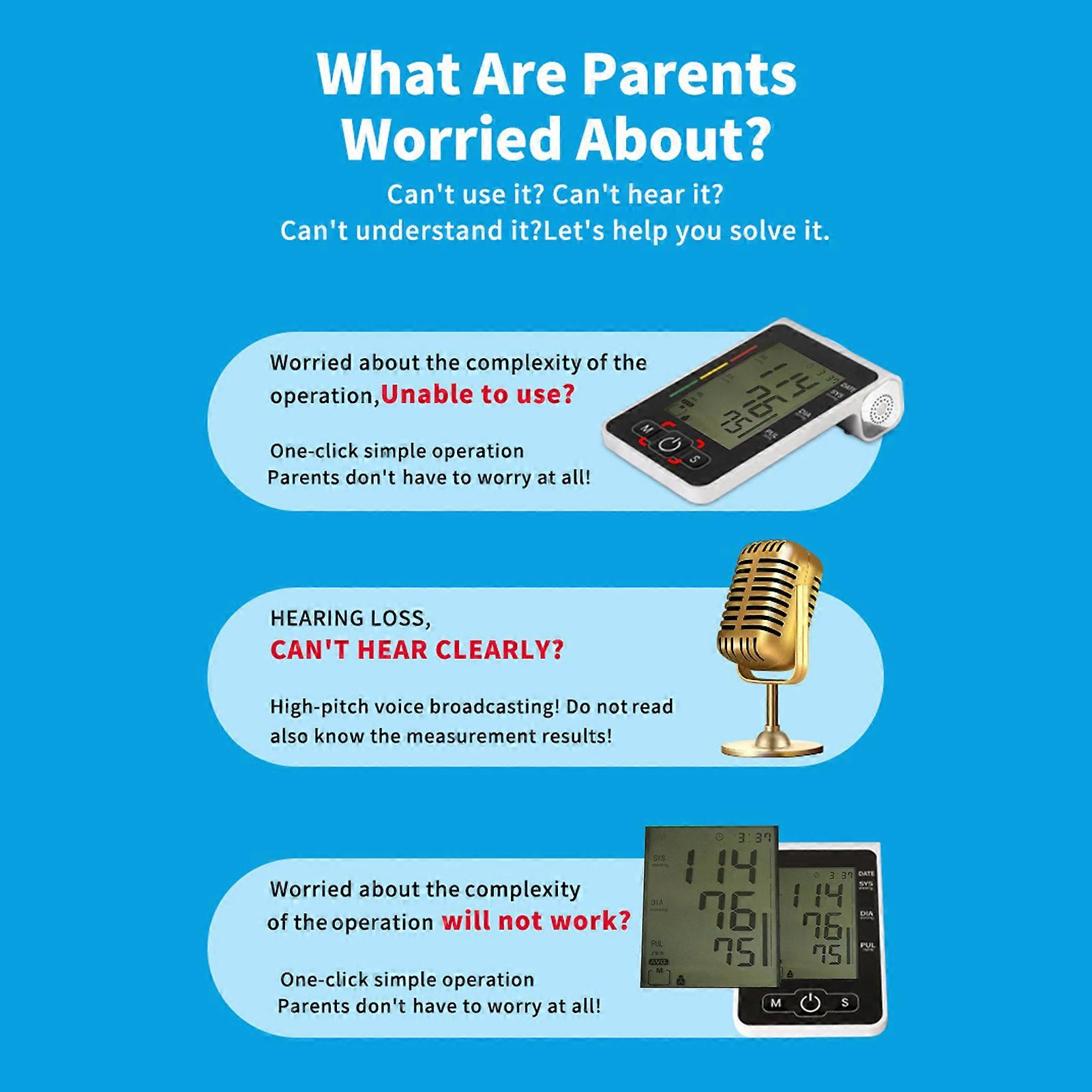 Arm blood pressure monitor with voice broadcast function without backlight without dry battery