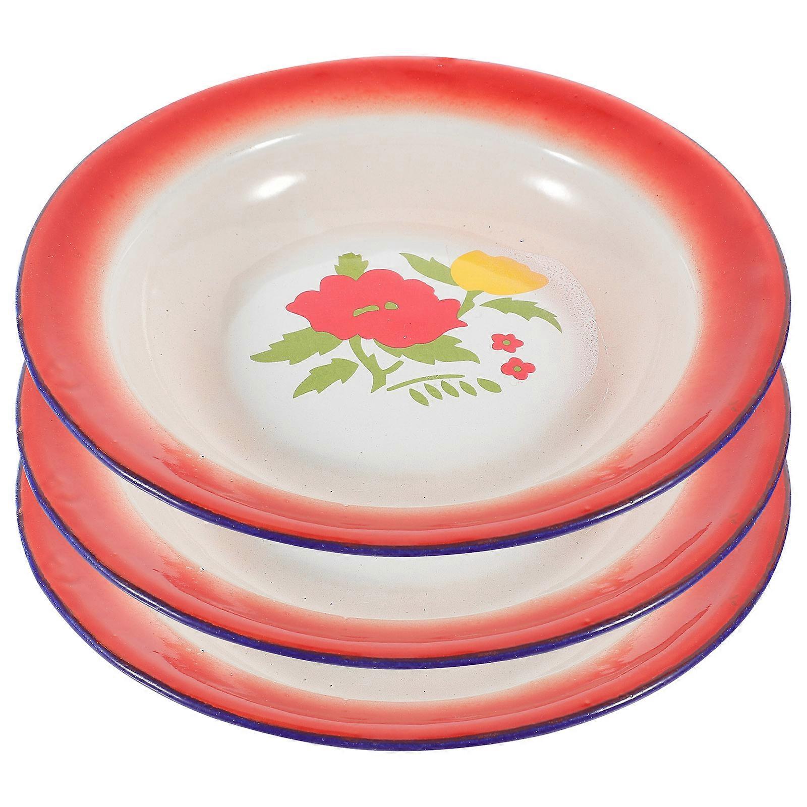 Enamel Dinner Plate Retro Tableware Plates Red Square Shape For Dining Table 18x18x2.5cm 3Pcs