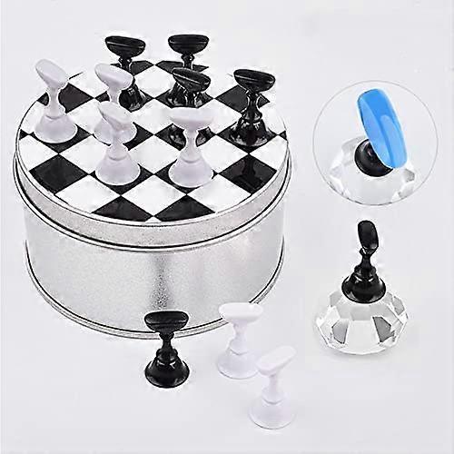 Chess Nail Art Chess Set Display Stand, Black and White Chess Pieces, Magnetic Nail Art Chess Board Support, 12 Chess Pieces, 1 Base