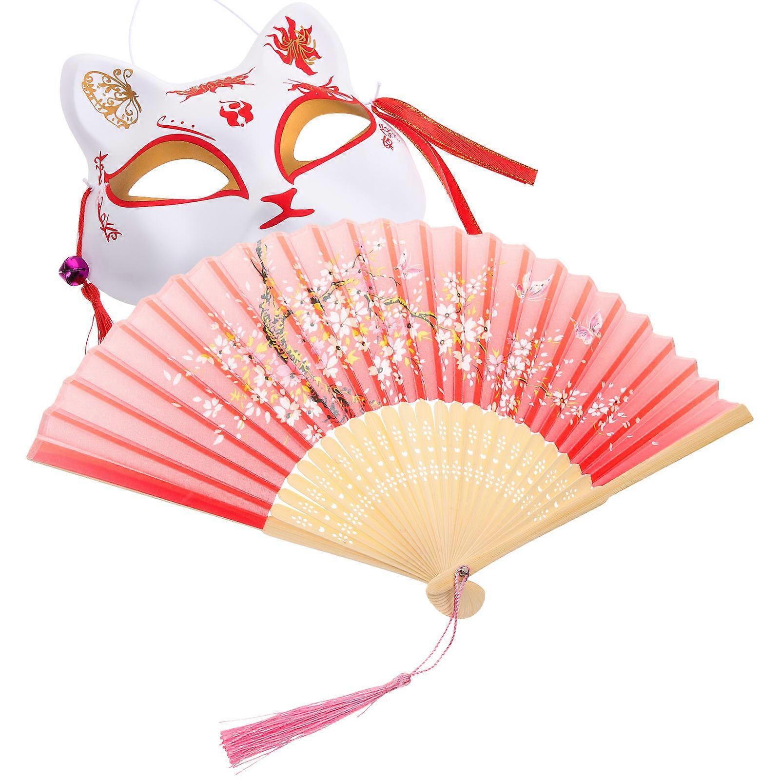 Authentic Japanese Fox Mask & Foldable Fan Set – Soft Comfortable Cosplay Prop for Festivals, Parties & Themed Events – Versatile Accessory