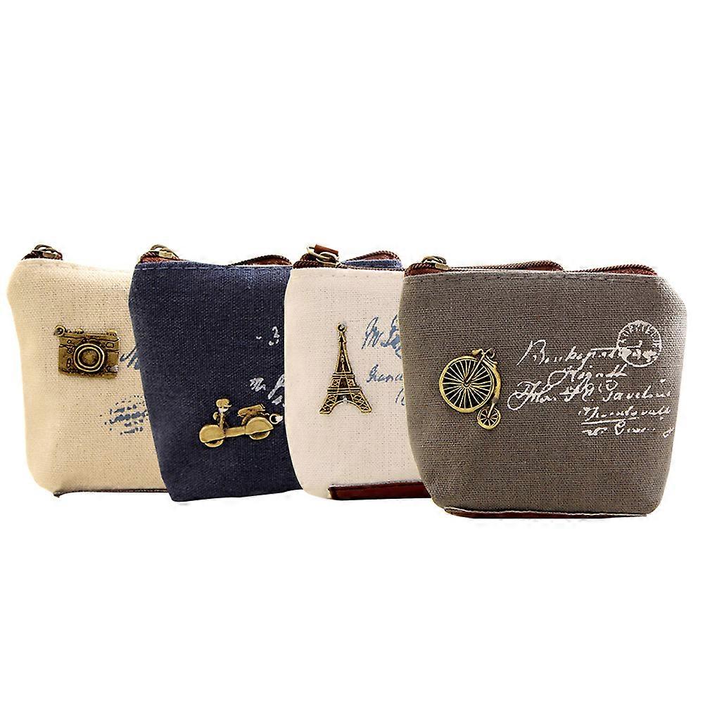 Mini Money Bag Canvas Purse for Lady Girl Coin Storage Assorted Color 10 x 8 x 2cm 4Pcs