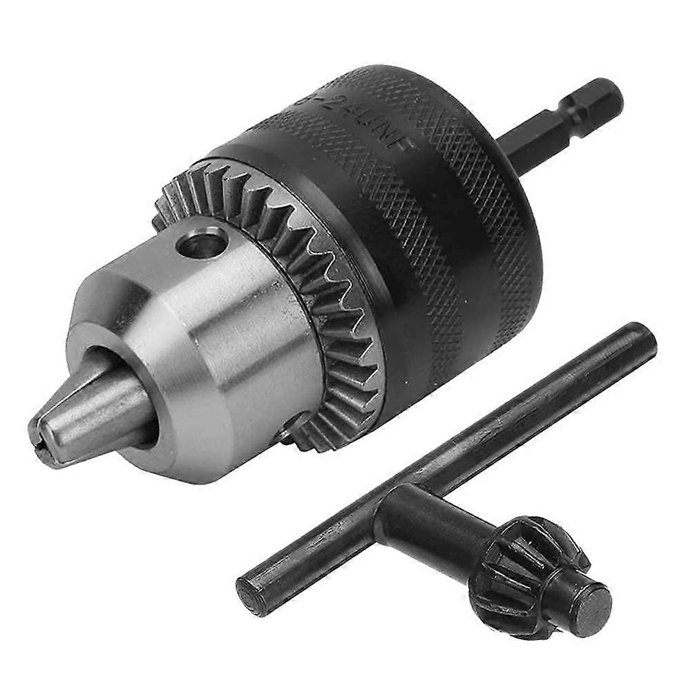 Keyed Drill Chuck 0.5-6.5 Mm, 1/4 Inch Hex Shank Quick Change Conversion Tool, Metal Chuck, Black