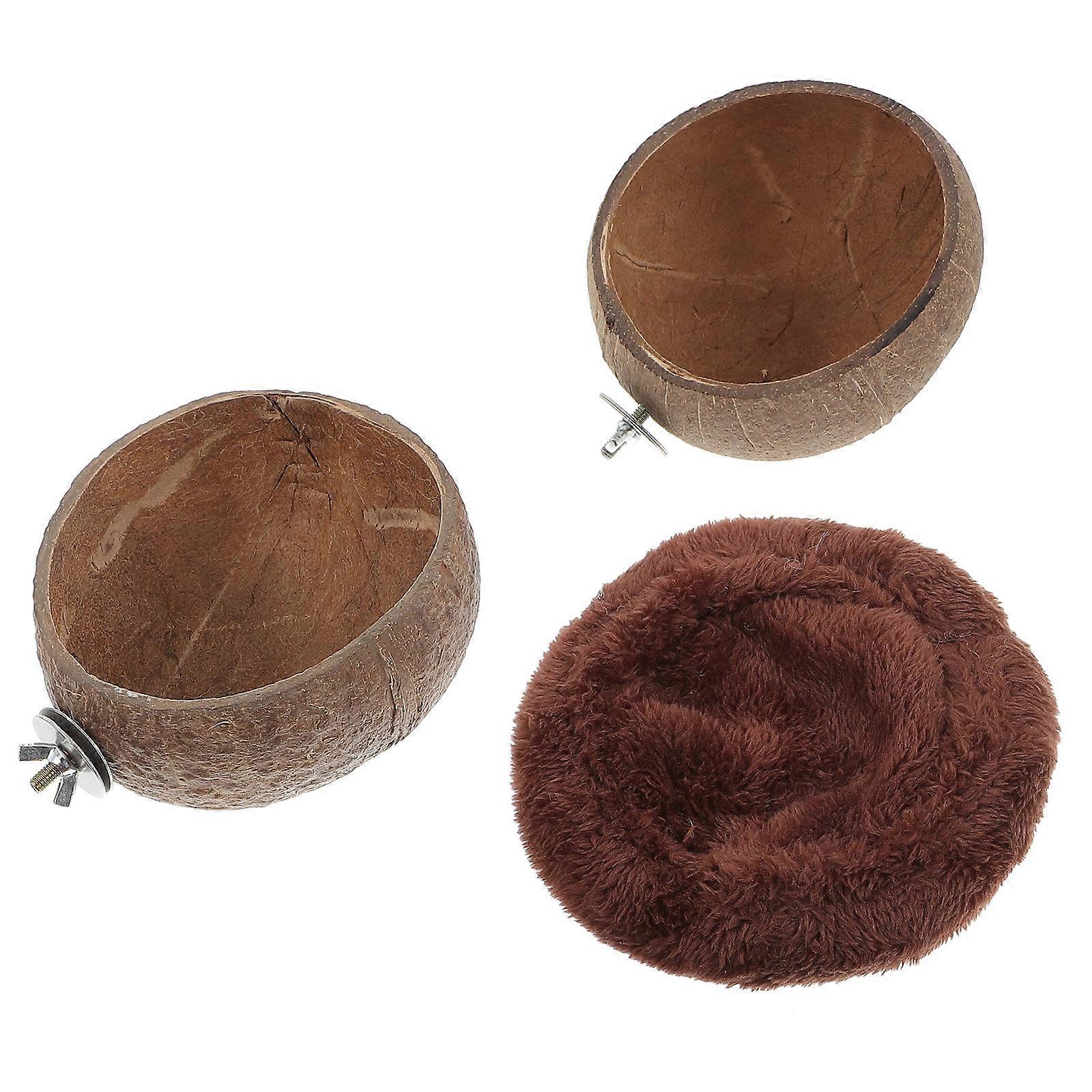 Coconut Shell Feeder 1Set Brown with Deep Bowl Cleanliness for Pet Feeding Bowl