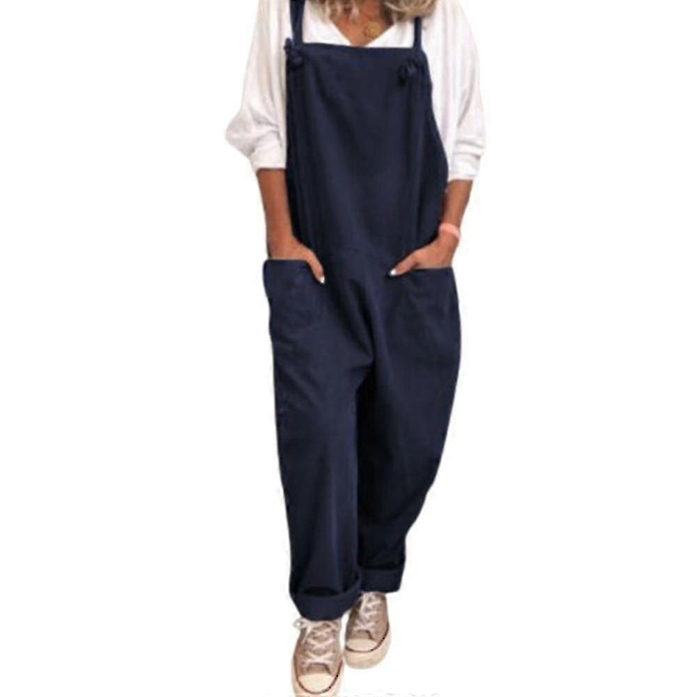 Womens Summer Overalls Pockets Dungarees Linen Playsuit Casual Loose Romper Sleeveless Jumpsuit/yy