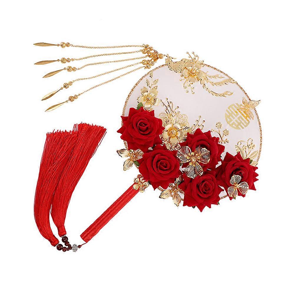 Antique Design Chinese Style Photography Props Wedding Hand Fan Round Shape 1Pcs For Bride