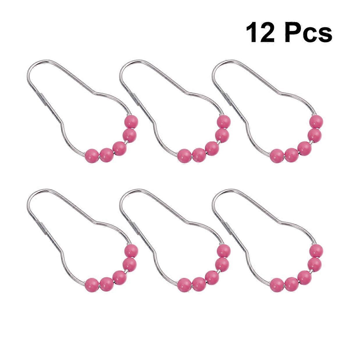 Bathroom Shower Curtain Rings 12 Set Spherical Balls Strong Hooks For Heavy Shower Curtains Rosy Color