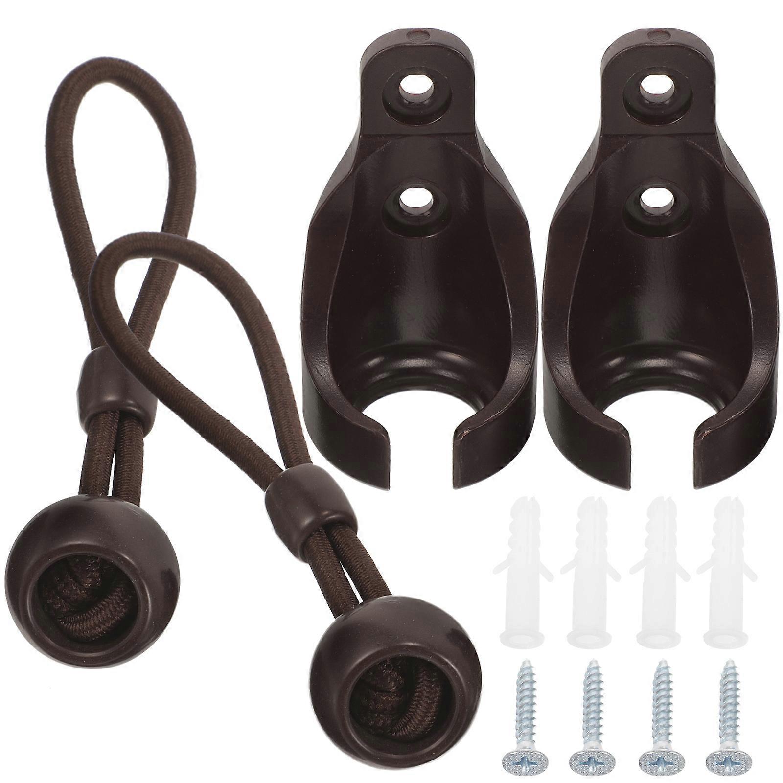 Bungee Ties 1 Set of Roller Shade Tie Downs Wall Mount Bracket Universal Curtain Rod Fixing Dark Brown Elegant Design Prevent Slipping or Falling