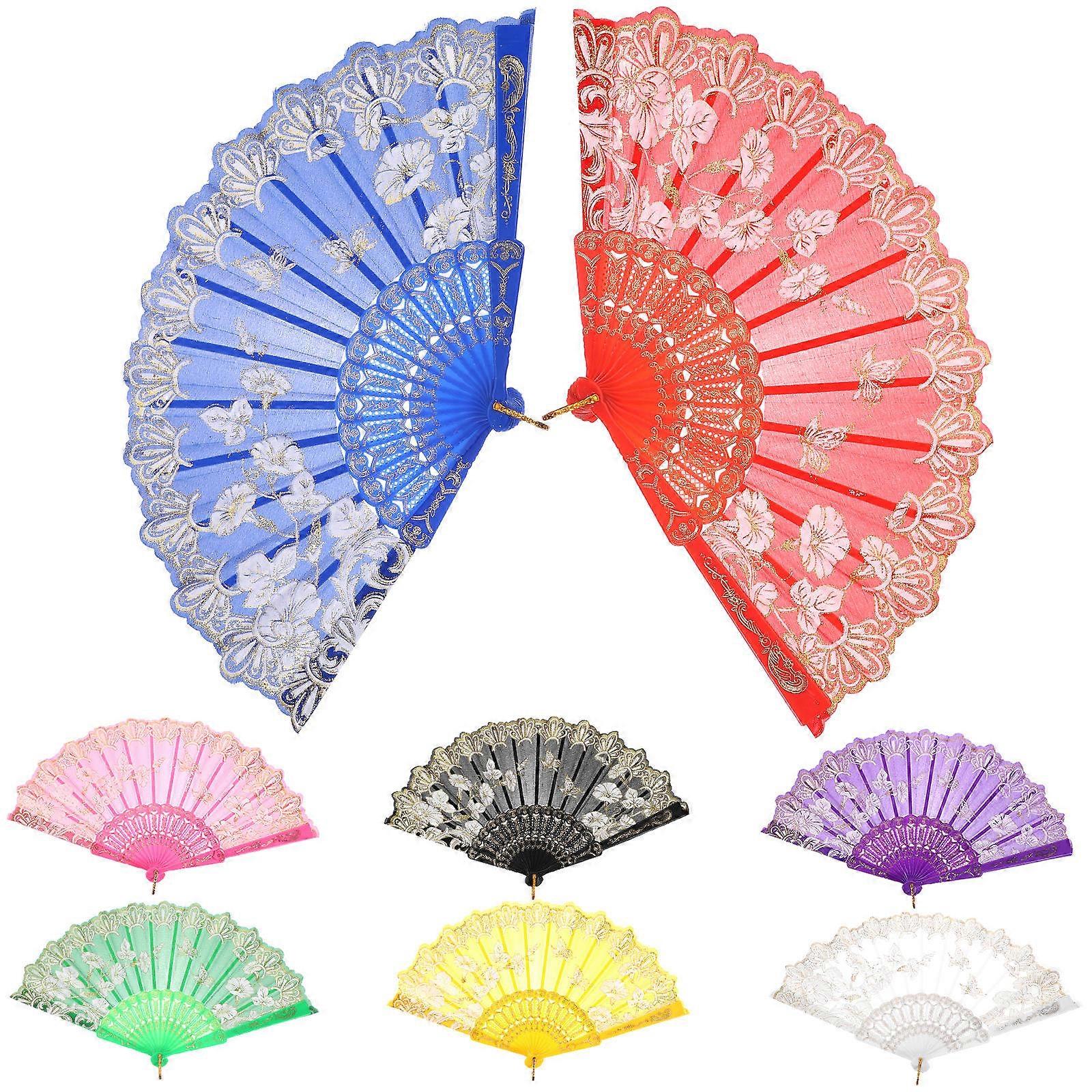 8pcs Vintage Handheld Dancing Fan, Retro Style Hand Fans for Parties, Weddings & Performances, Classic Design, Easy to Carry, Photo Prop