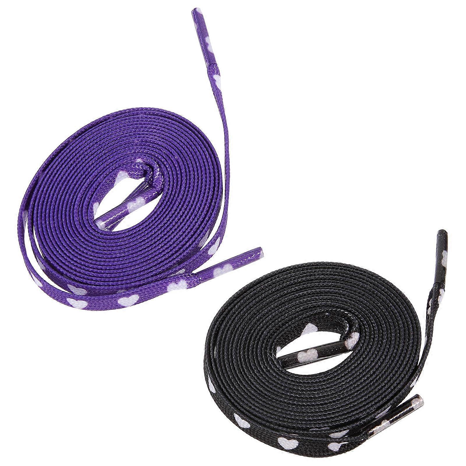 Heart Design Shoelaces 2 Pairs For Casual Wear Assorted Color Non-Tangling Flat Laces
