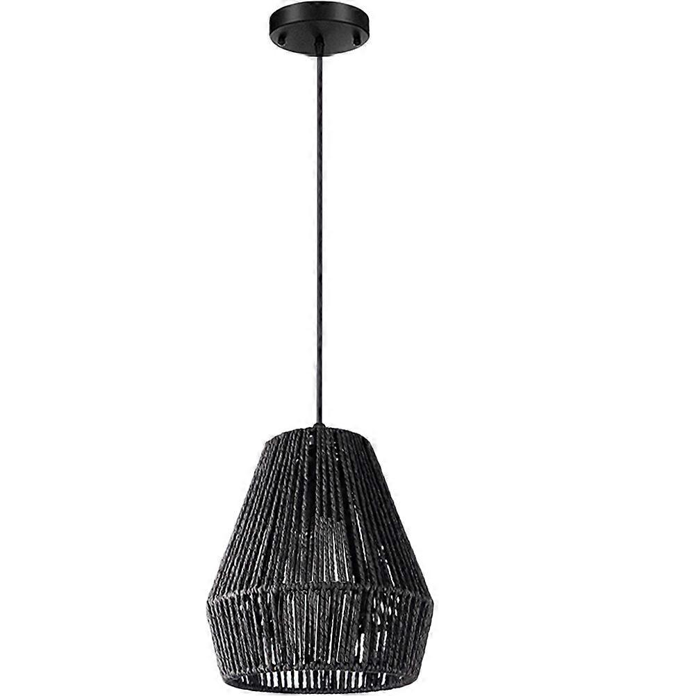 Modern Woven Paper Rope Pendant Light Black Rattan Ceiling Lampshade Soft Light Transmission Delicate Texture Stylish Southeast Asian Design For