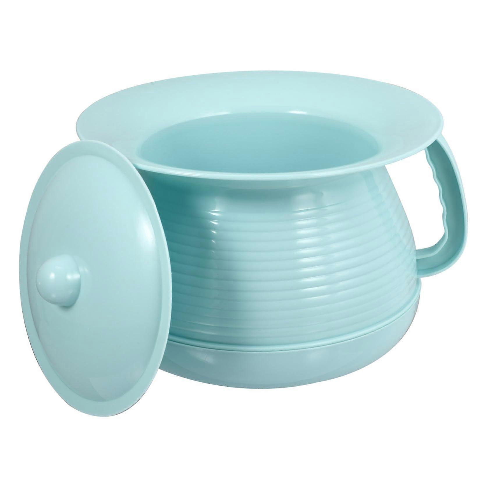 Spit Bowl Bed Pan - Plastic With Lid, Blue PP Reusable, 1 Piece, Bedside Table Night Pot Burp Bowl