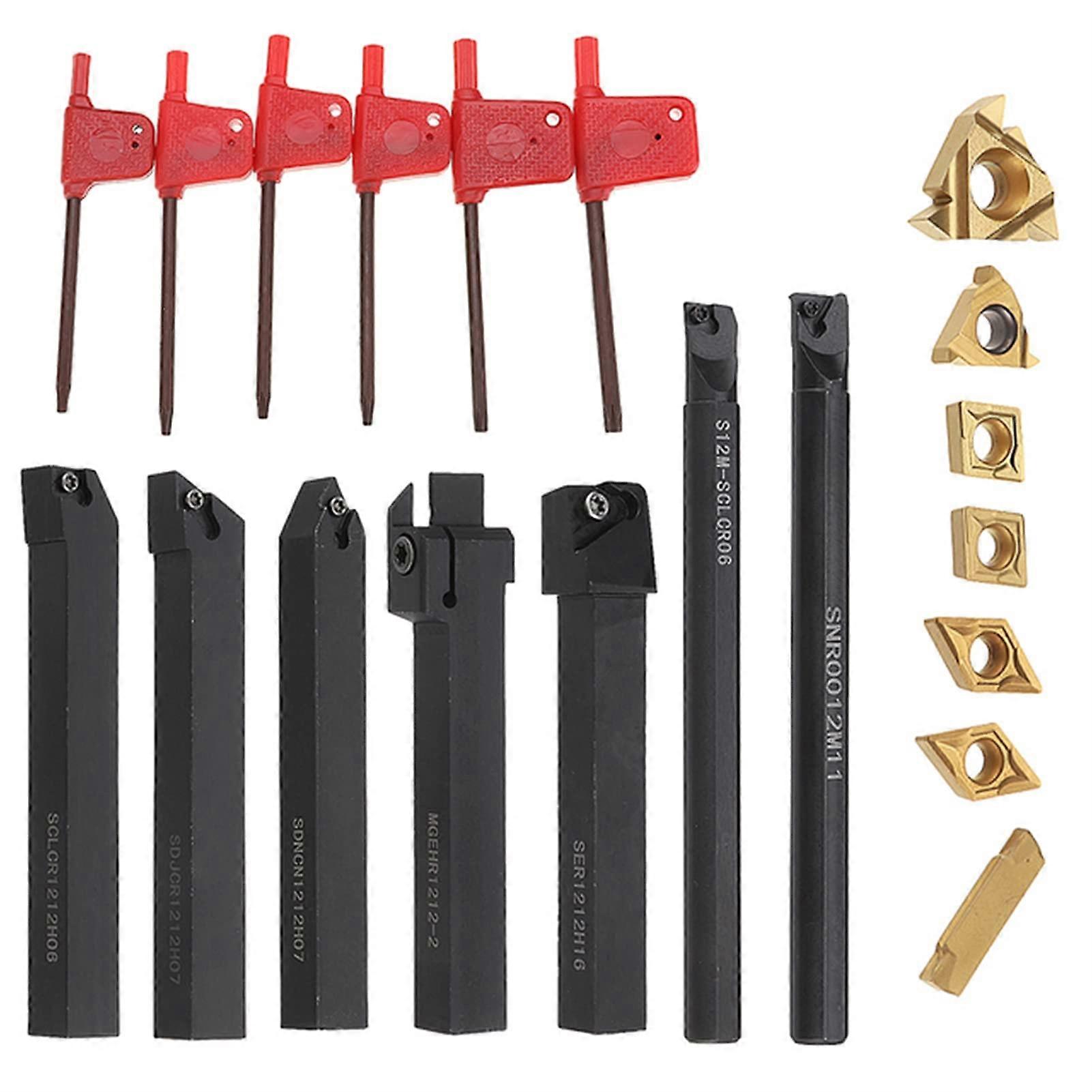 7 Sets of 12mm Shank 45HRC Lathe Drill Bar Holder Set with Carbide Inserts for Half Machining and Finishing Operations Complete Set Combination