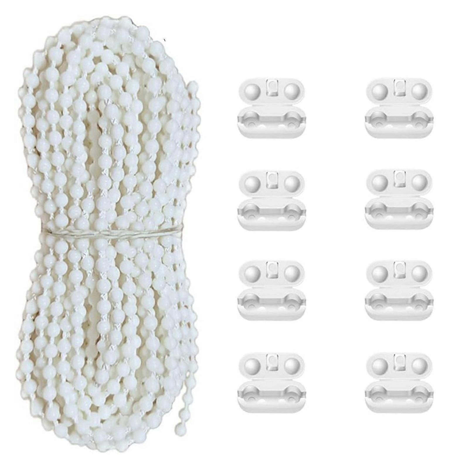 8Meter White Beaded Plastic Chain with 8 Roller Blind Chain Connectors for Roller and Hone