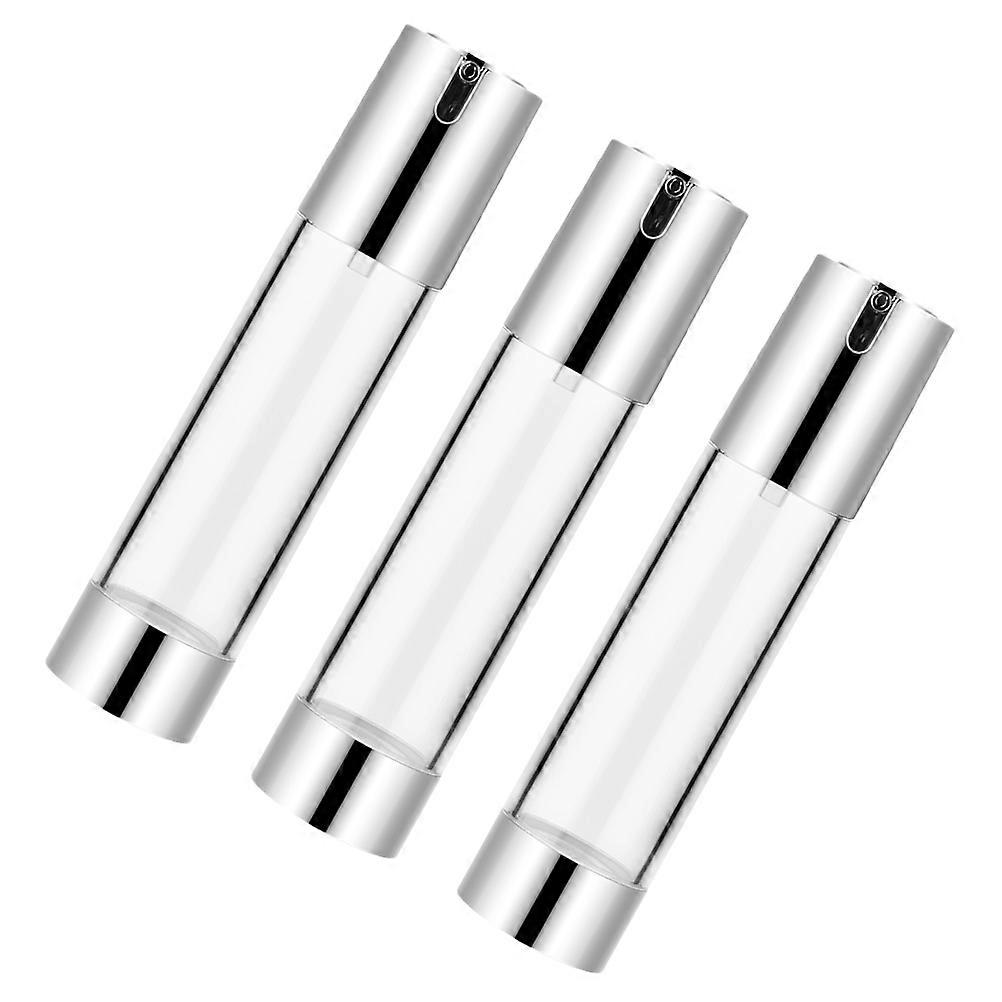 3pcs Silver Airless Pump Bottles Reusable Toiletry Containers for Travel Storage PP Material
