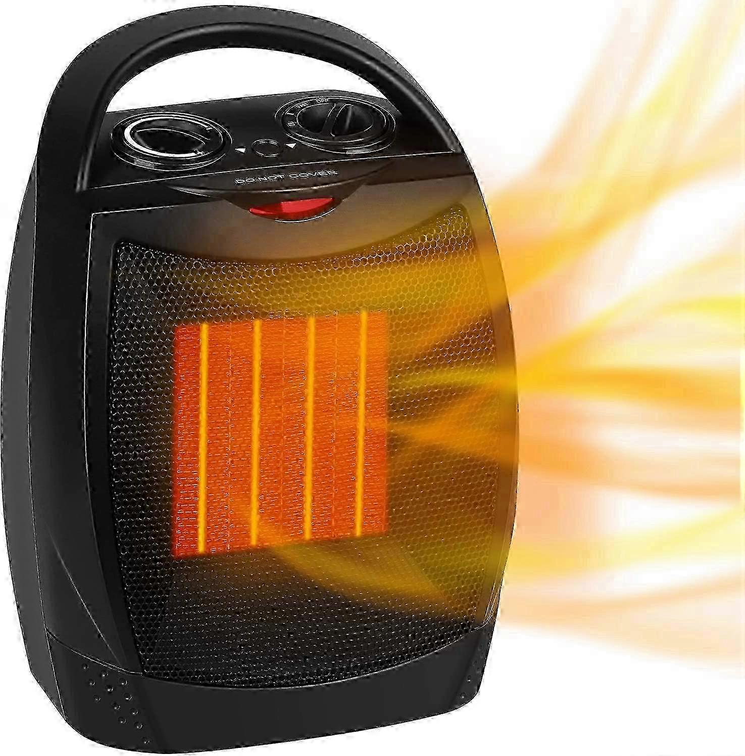 Portable 1500W Ceramic Heater with Adjustable Thermostat & Quiet Fan for Office, Home and Indoor Use
