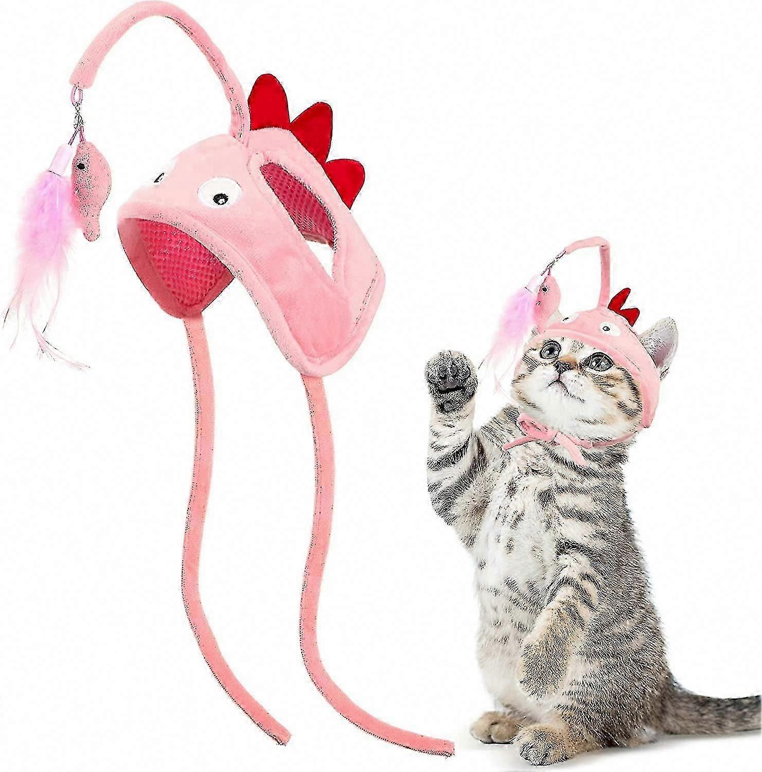 Adjustable Head Mounted Cat Teaser Toy with Feather Wand for Interactive Play and Wearable Fun