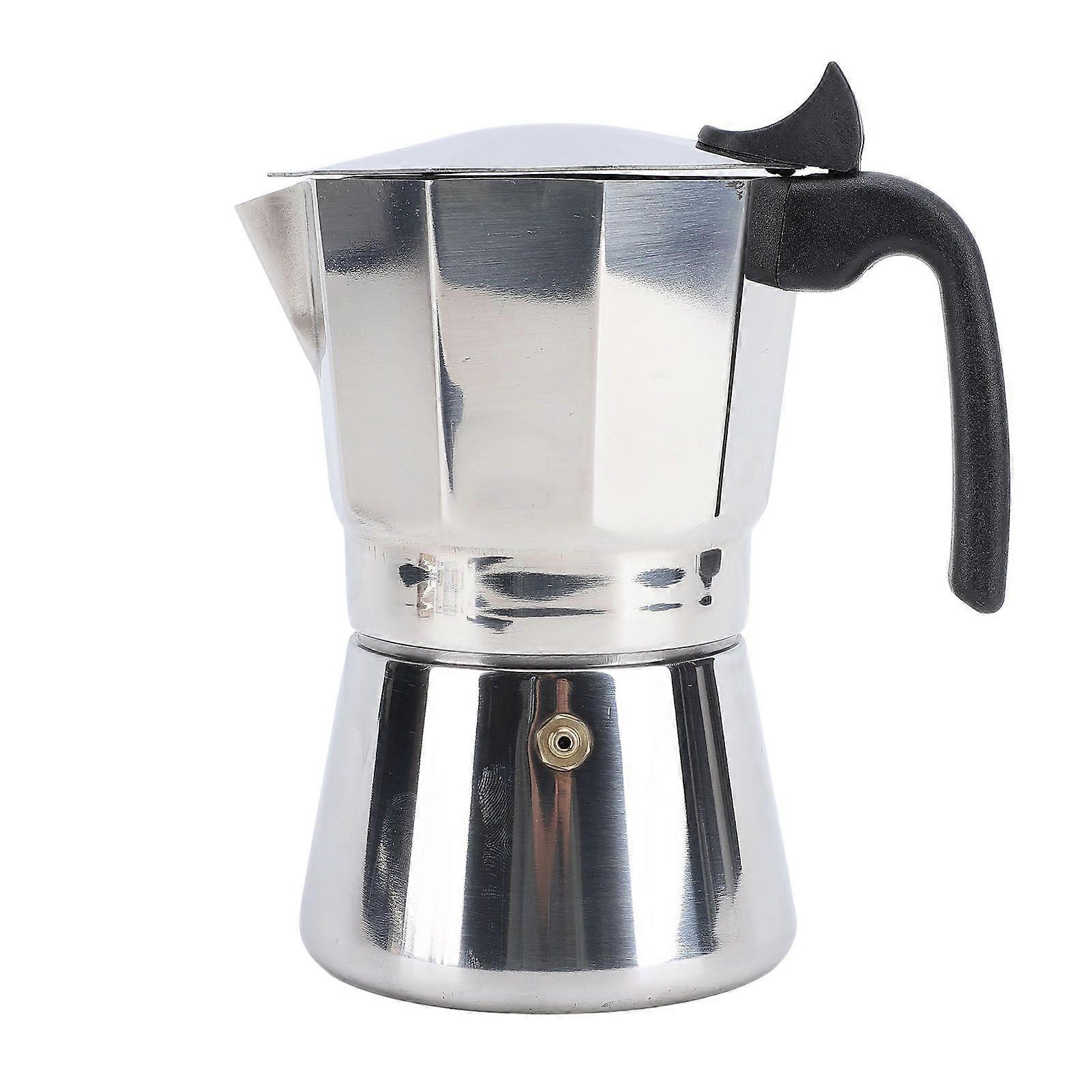 Stovetop Coffee Maker Stainless Steel Octagonal Even Heat Distribution Stovetop Coffee Maker Pot Silver 300ML 6.3 X 6.5 X 3.9in