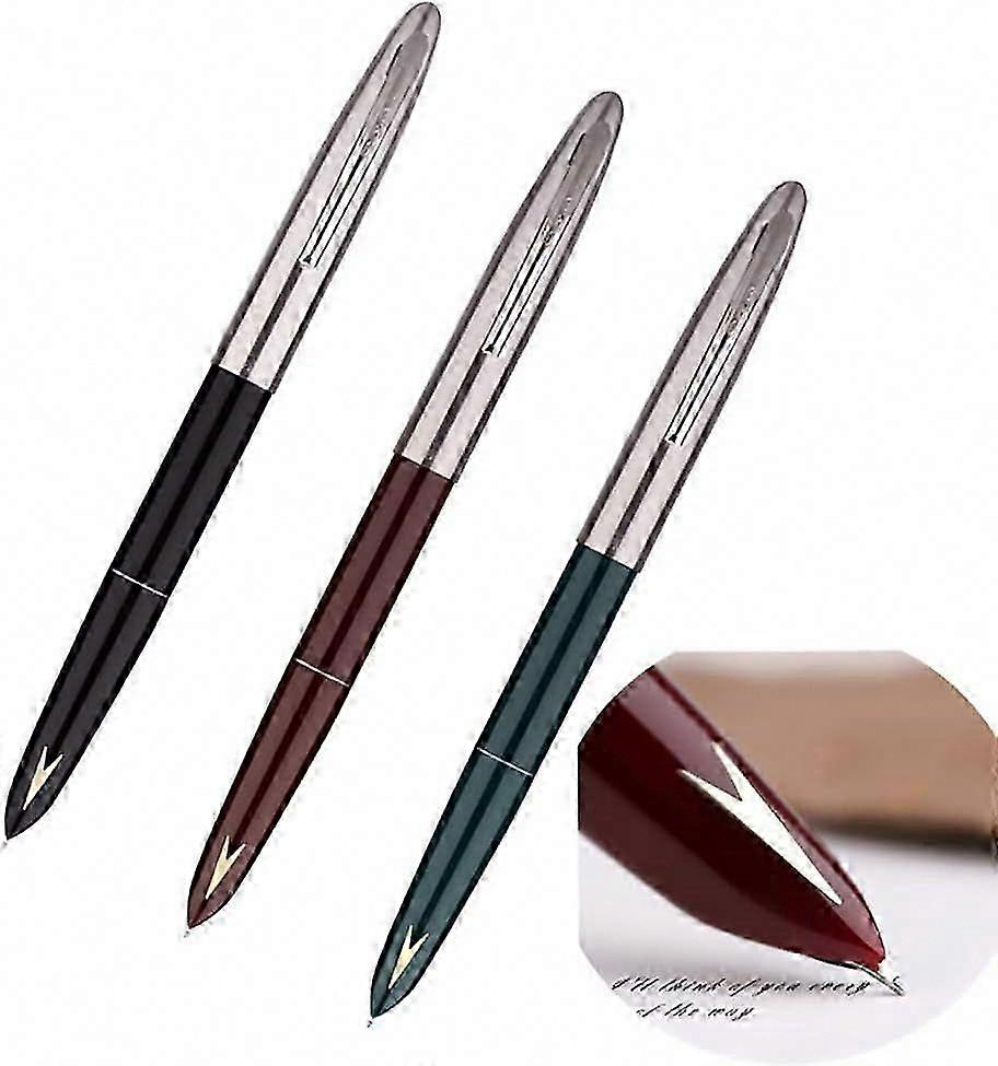 3 Pack Hero 329 Fountain Pen - Authentic Fine Nib, Gold Arrow Pattern, Stainless Steel Cap, Smooth Writing for Daily Use & Collection