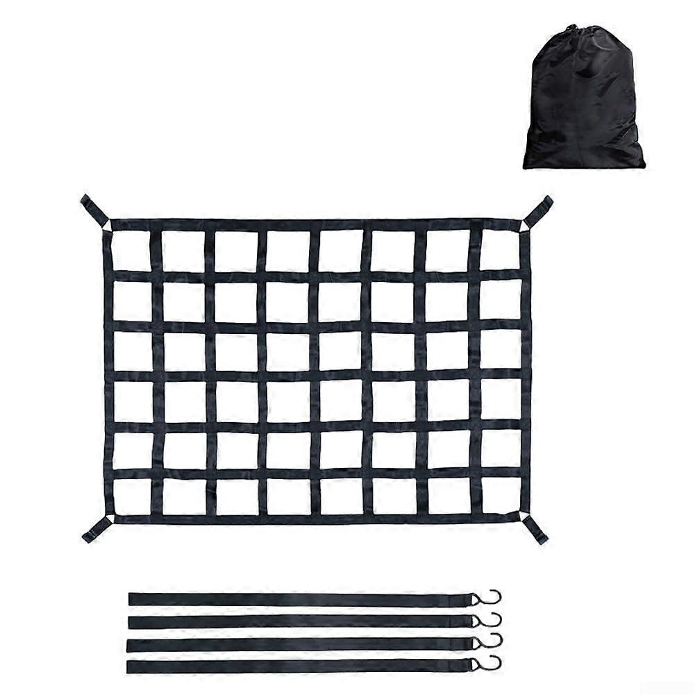 Cargo Net With Adjustable Hooks For Truck Bed Roof Rack SUV Trailer Black Polyester Mesh 1100 LBS 127x106 cm