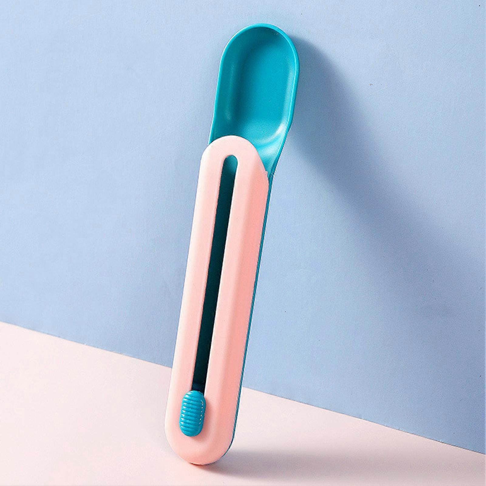 Portable Pink Cat Strip Spoon Push Button Ergonomic Feeder