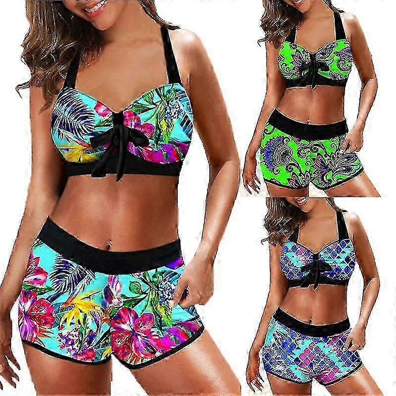 Maillot de bain deux pièces à imprimé floral avec nœud pour femme