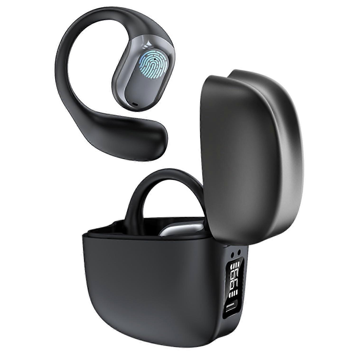 Open-ear headphones Bluetooth 5.3 Digital display Charging box Suitable for running, exercise(Black)