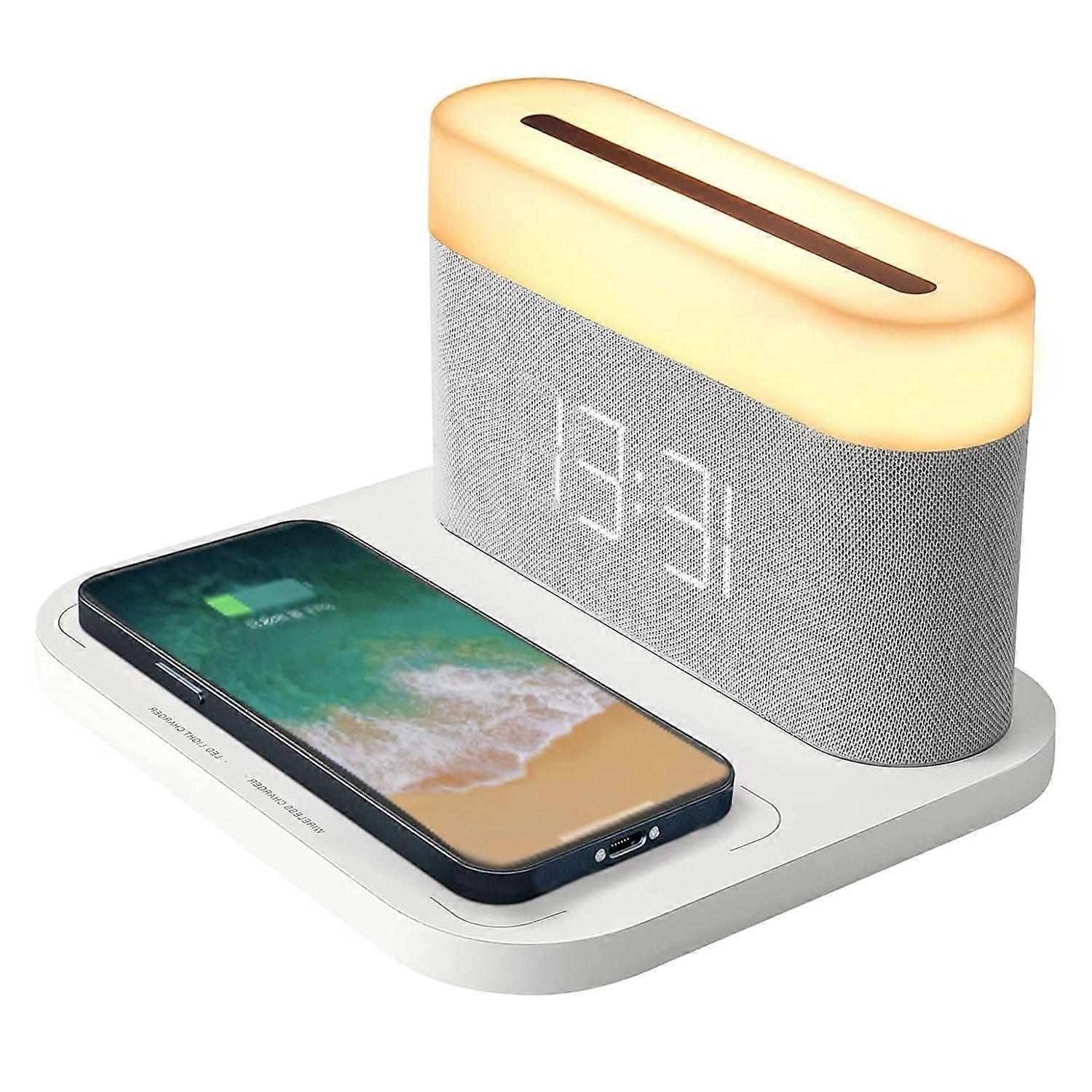 Wireless Charger with LED Desk Lamp,3 in 1 Wireless Charging Stationg Compatible with iPhone14/13/12/11/X/Airpods,with Digital Alarm Clock(White)