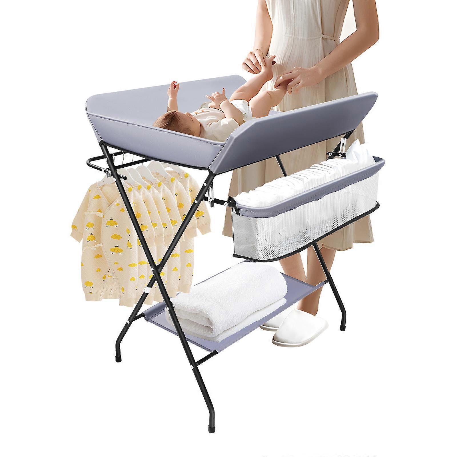 CNCEST Baby Diaper Changing Table Foldable 55lbs Load-Bearing with Storage Rack Without wheels
