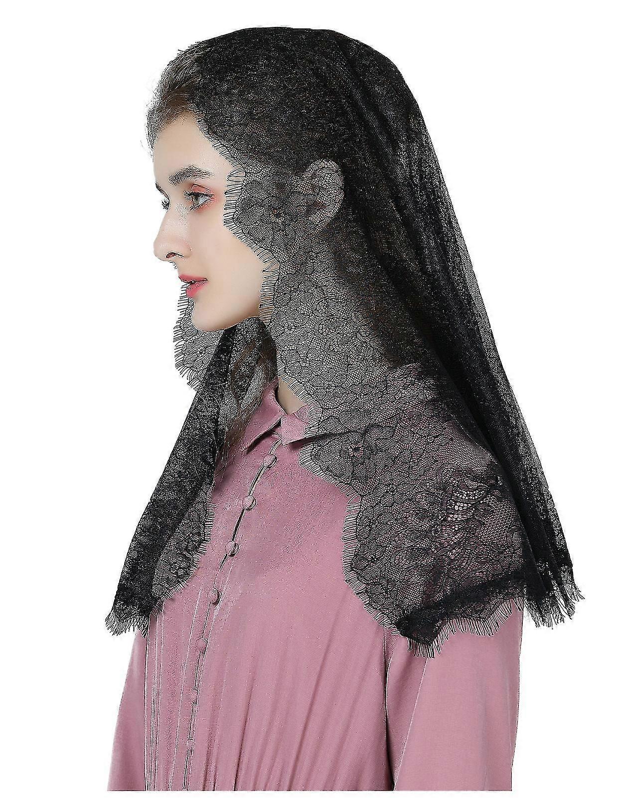 Infinity Mantilla Veil Καθολική Εκκλησία Λατινική Λειτουργία Θεία Κοινωνία Θρησκευτική τελετή Κάλυμμα κεφαλής Επίσημη δαντέλα Κασκόλ Navy Blue Black V115