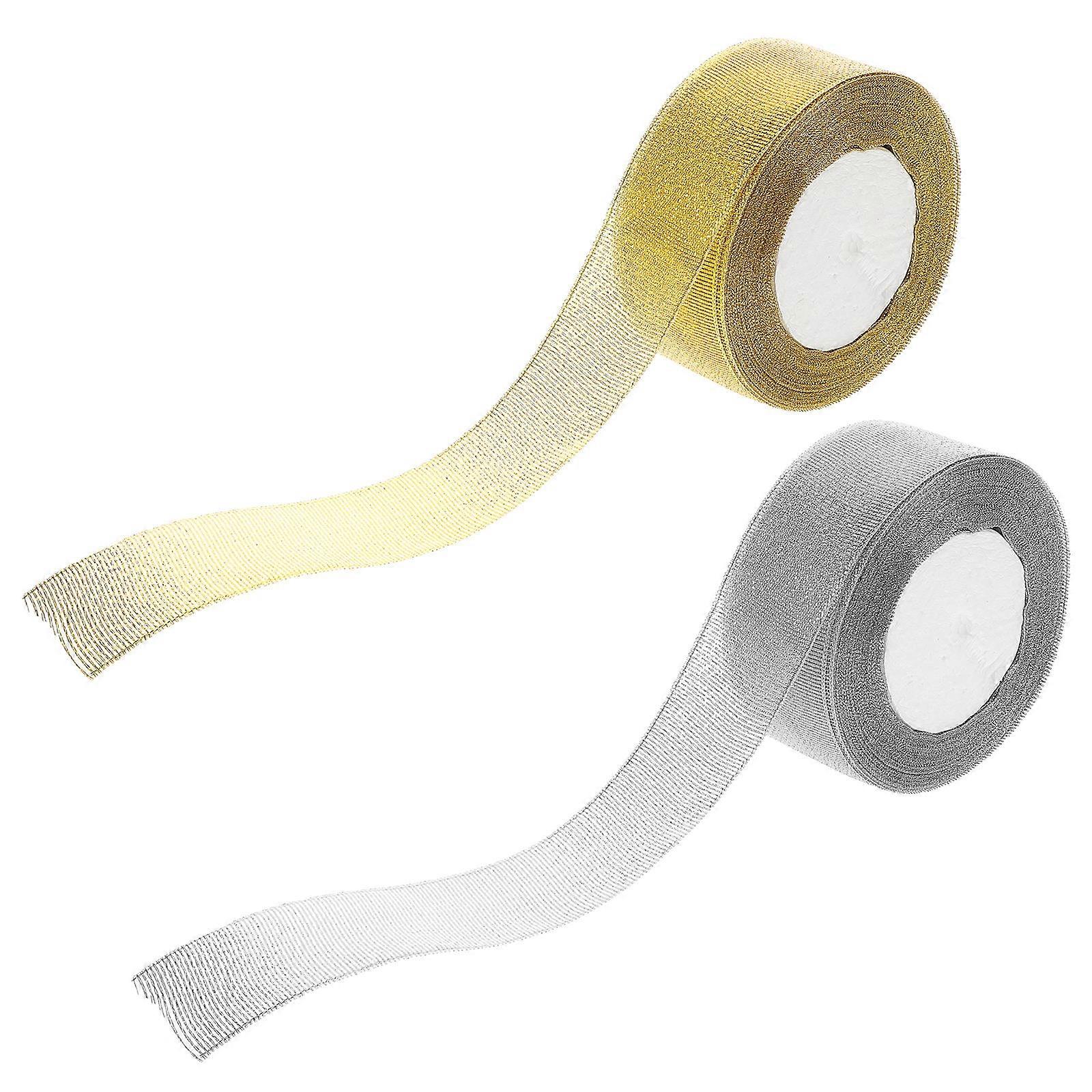 Gold Silver Metallic Glitter Ribbon Fabric for DIY Use 2 Rolls