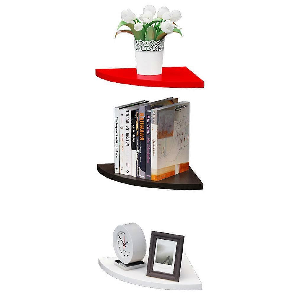 Storage Shelf Triangle Fan Shape Wooden Corner Shelf Wall-Mounted Home Decor White Function 1Set