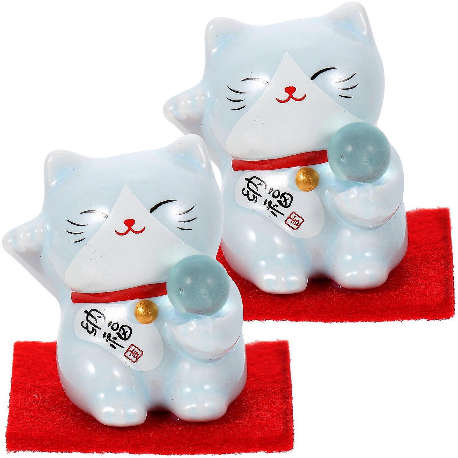Auspicious Cat Statue Ceramic Desktop Cat Figurine Decoration 6Pcs