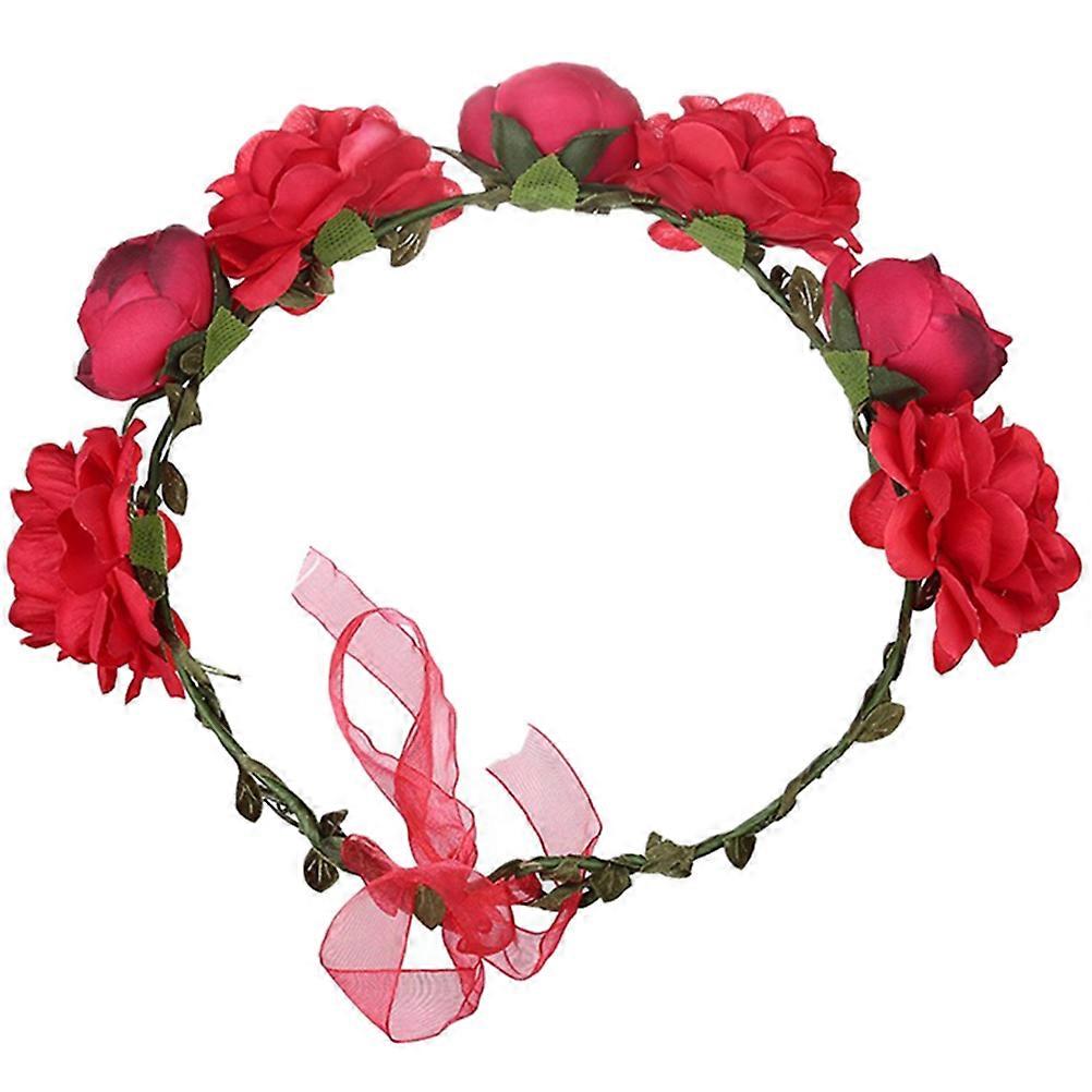 Red Bride Flower Wreath for Decoration 3Pcs Artificial Rose Headpiece Set