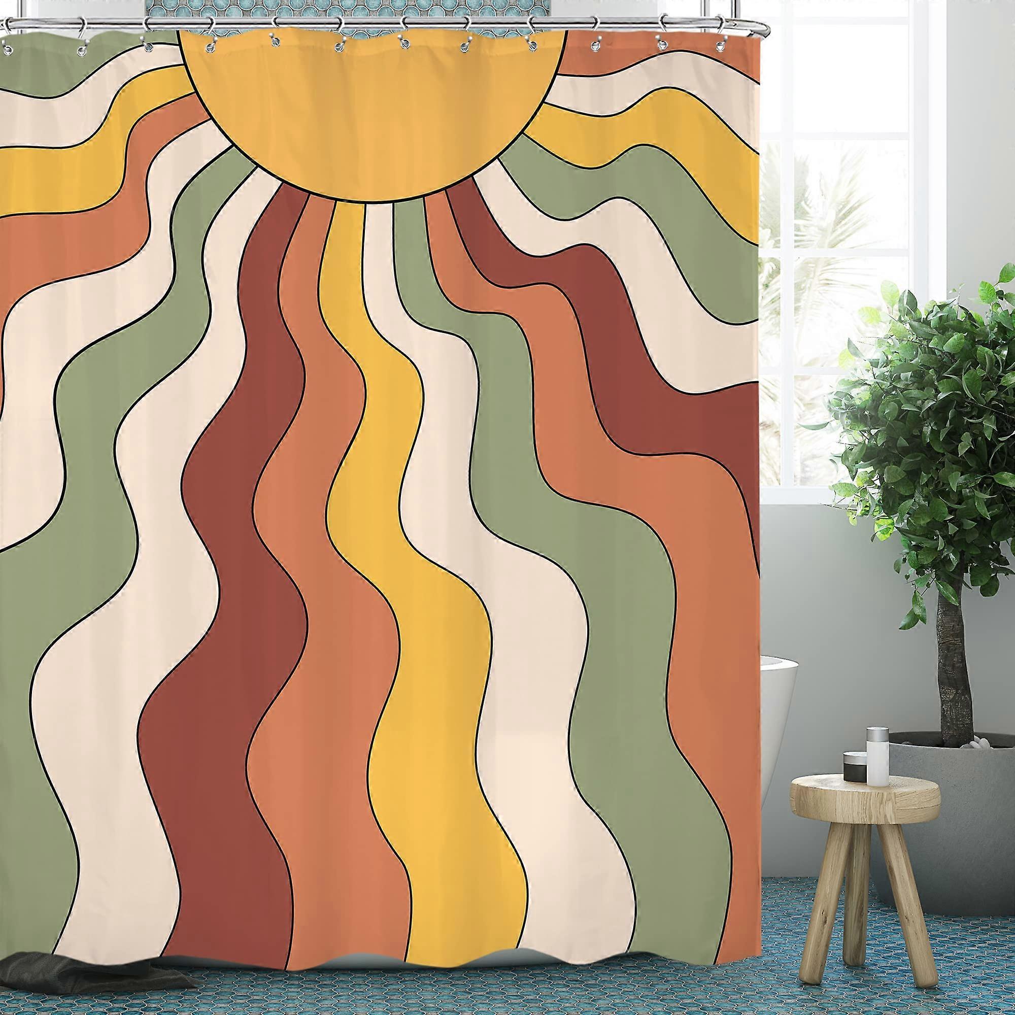 Retro Vintage Groovy Sun Shower Curtain 60X72 Model B02sun Waterproof Fabric 1 Panel 12 Hooks Rainbow Boho