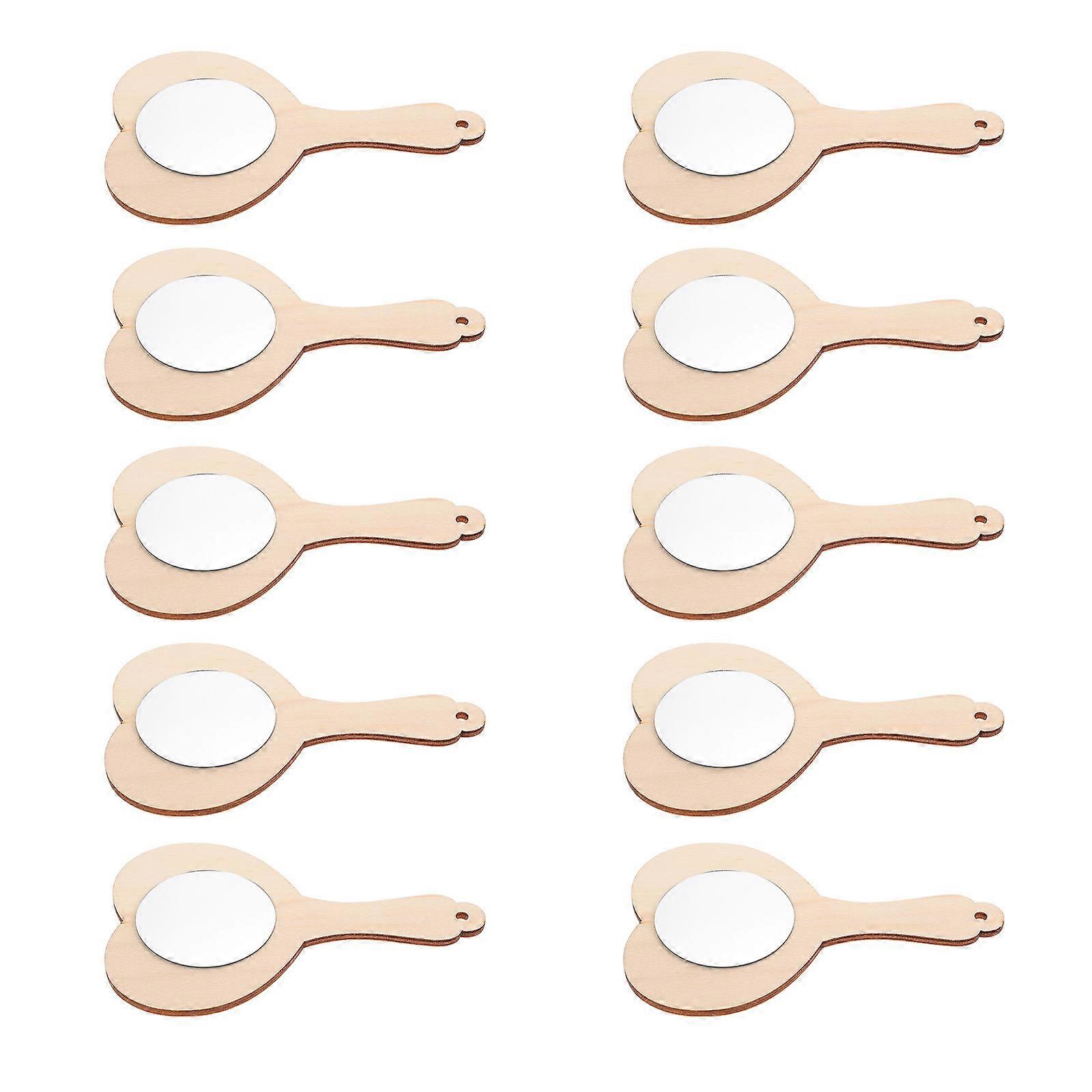 Handmade DIY Wooden Mirror Unfinished Handheld Mirror for Decoration 40Pcs