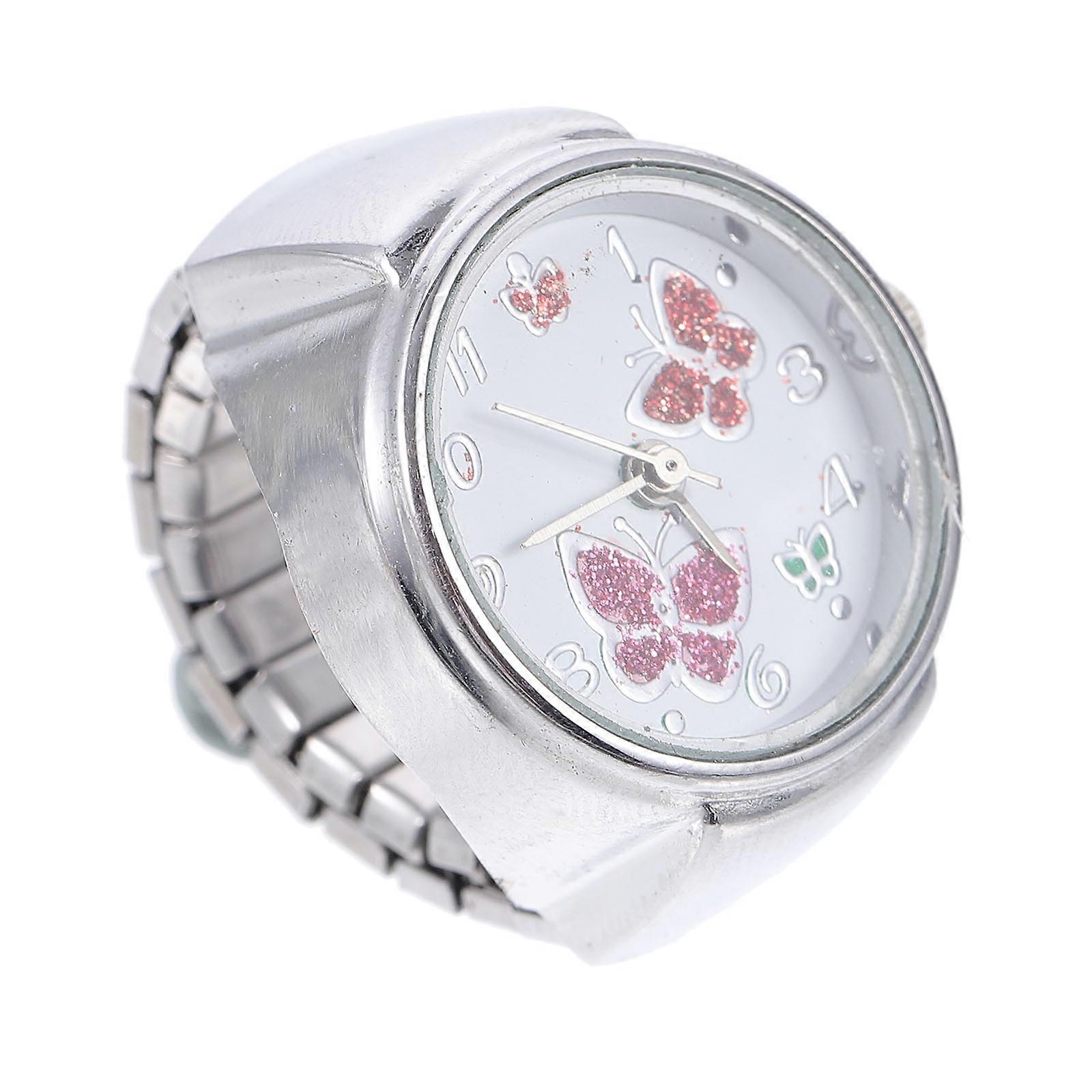 Decorative Finger Ring Watch With Butterflies Embellishment For Daily Wear And Casual Use In Silver Color With Time Telling Function 1Pcs
