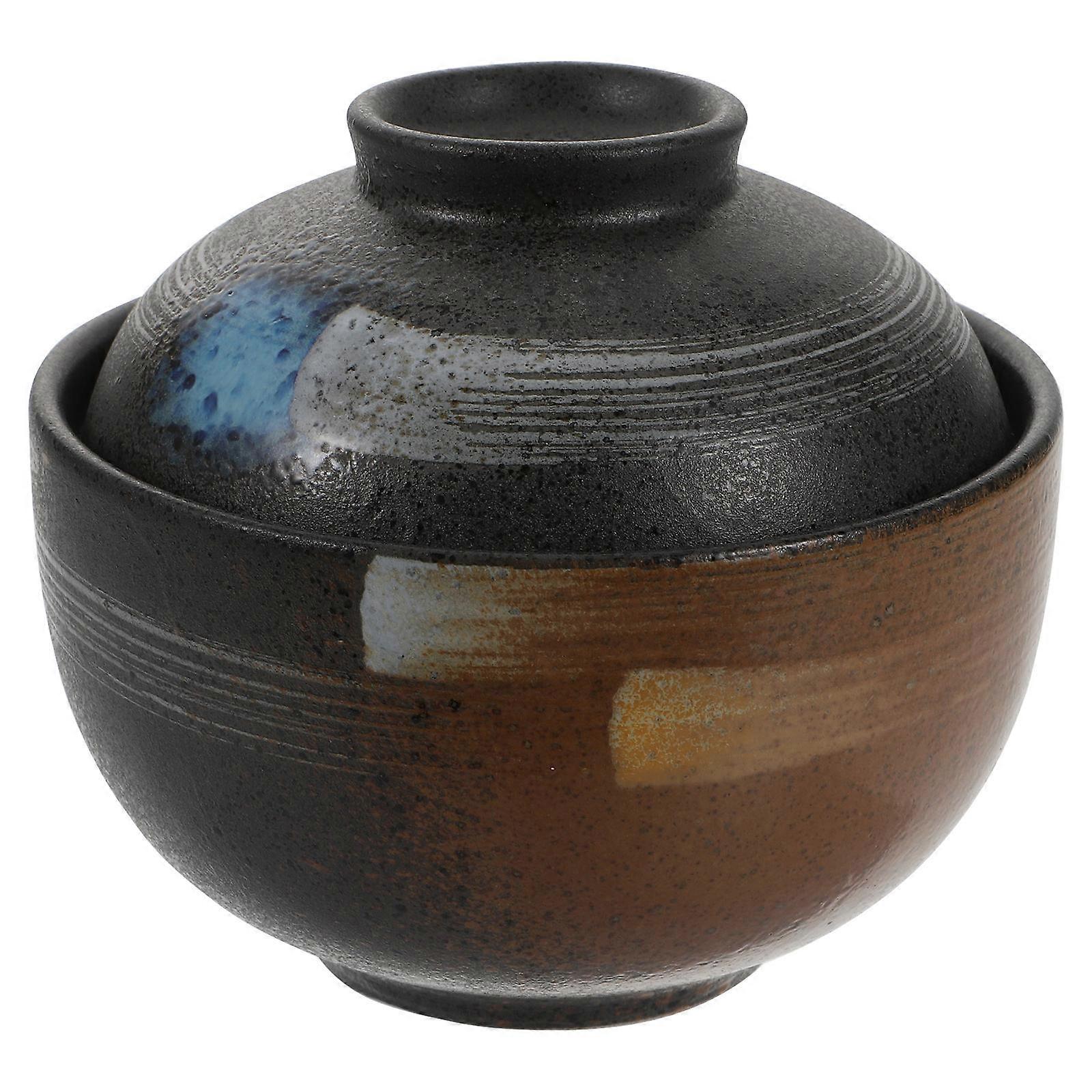 Ceramic Stew Pot With Lid For Household Item Daily Use Round Shape 1Set