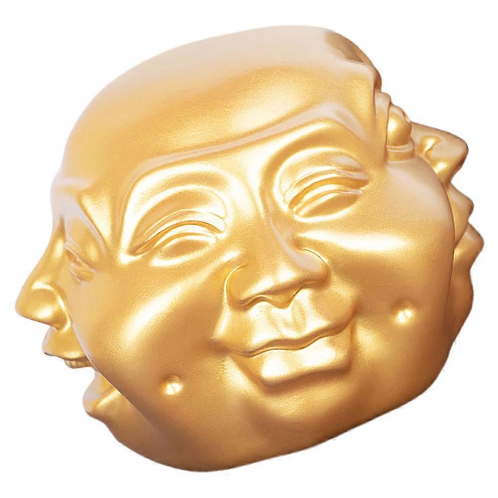 Decorative Resin Buddha Head Figurine for Office Desk 2Pcs Golden