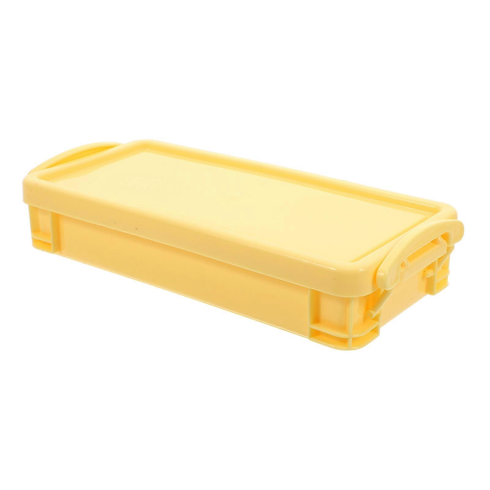 Plastic Pencil Box for Storage with Snap-Tight Lid 2Pcs Yellow Pencil Organizer