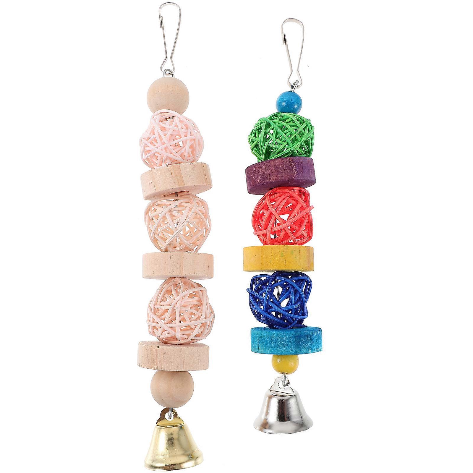 Bird Chewing Toys Wooden Blocks for Parrot Cage Hanging 4Pcs Assorted