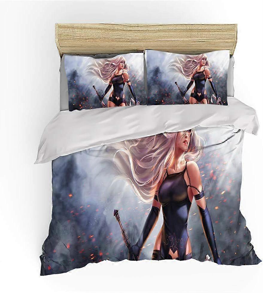 E664 NieR:Automata Bed Linen Set - Duvet Cover and Pillow Case Microfibre 3D Digital Print Three-Piece Bedding (Duvet Cover + Pillowcases) R664